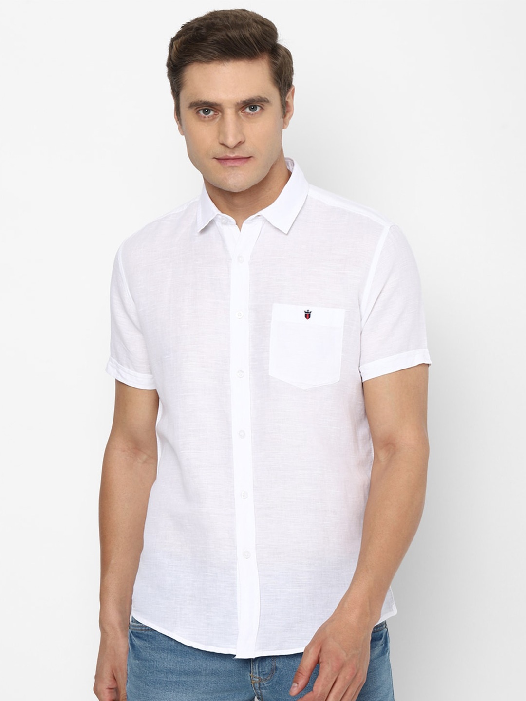 

Louis Philippe Jeans Men White Linen Cotton Slim Fit Casual Shirt