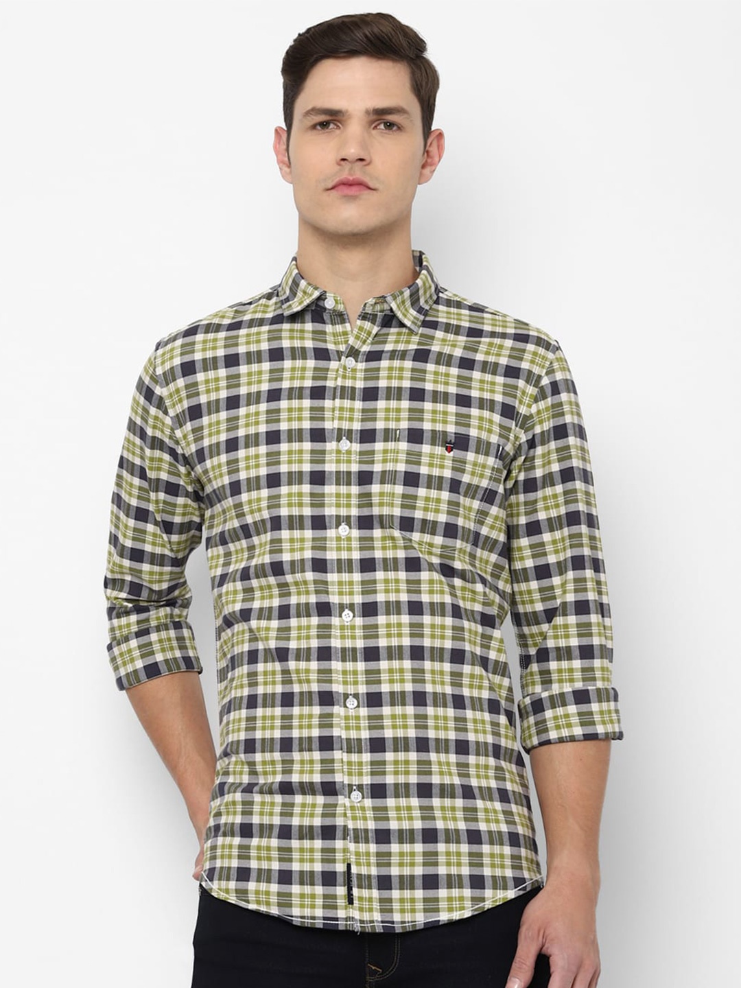

Louis Philippe Jeans Men Green Slim Fit Tartan Checks Checked Casual Shirt