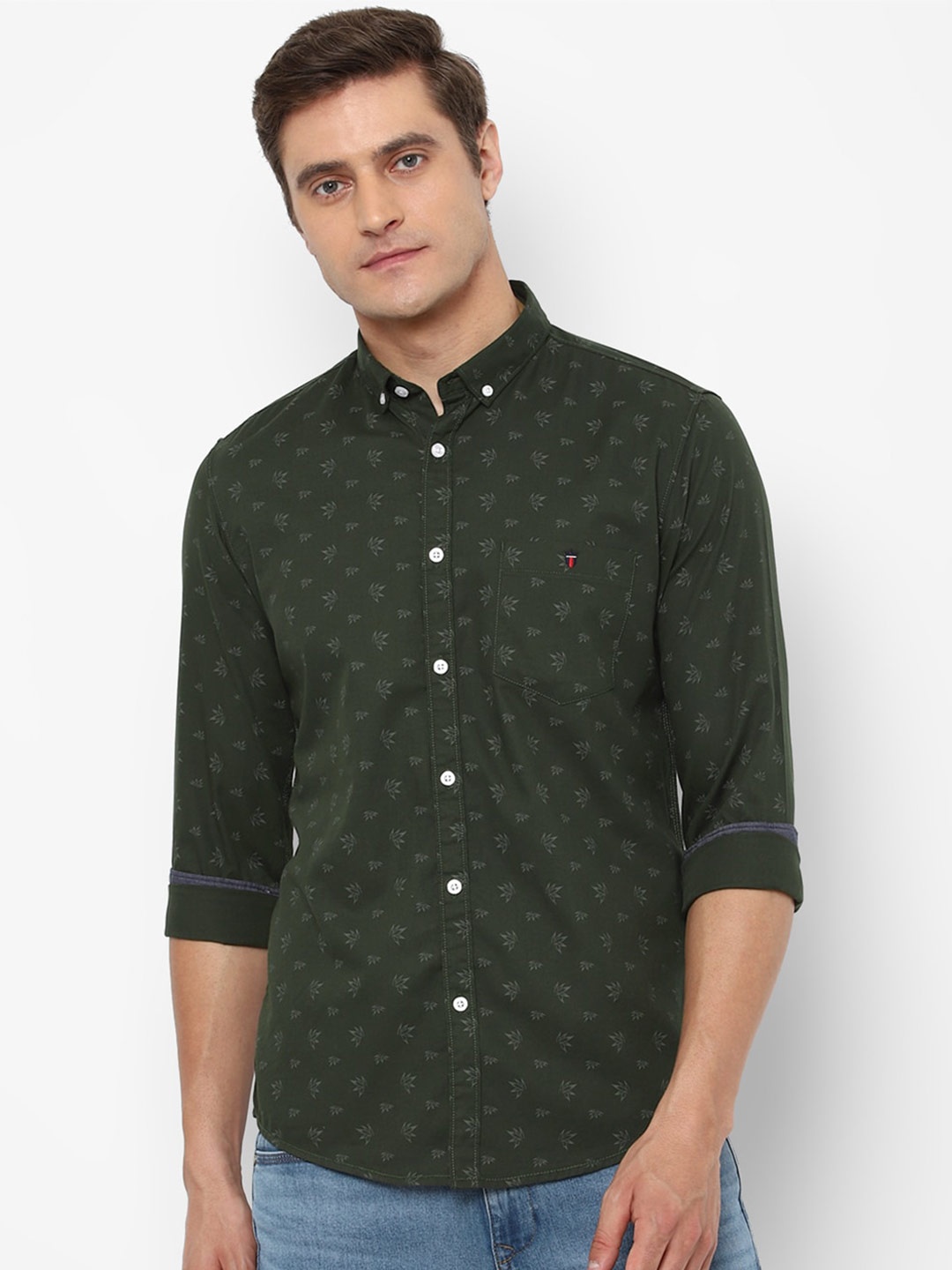 

Louis Philippe Jeans Men Olive Green Slim Fit Floral Printed Casual Shirt