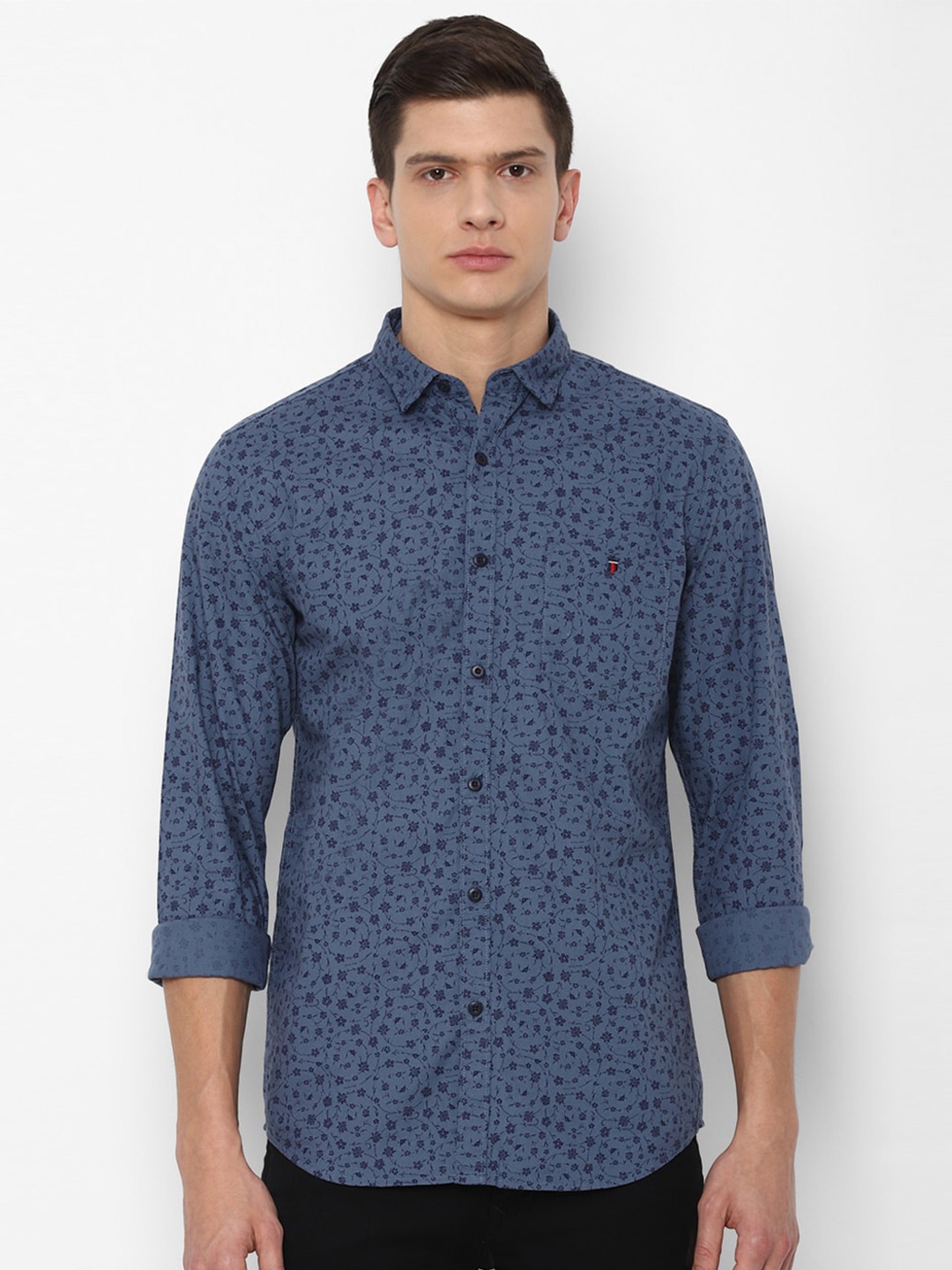 

Louis Philippe Jeans Men Blue Slim Fit Floral Printed Pure Cotton Casual Shirt