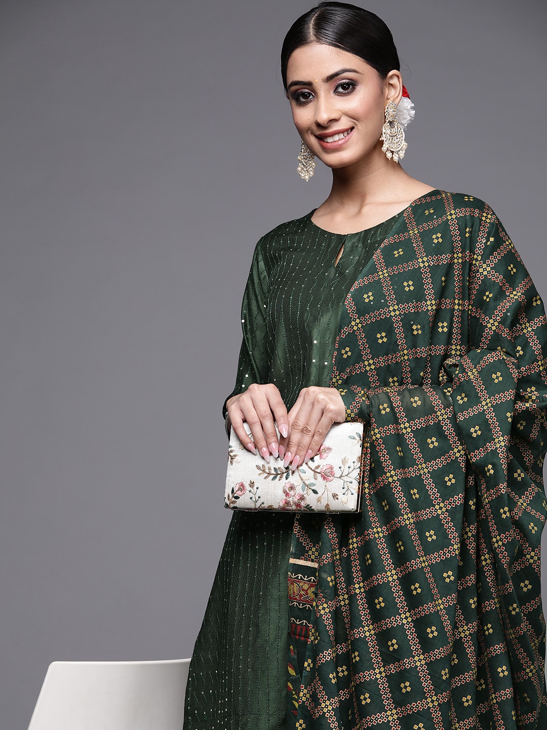 

Indo Era Women Green Sequinned Kurta with Palazzos & Dupatta