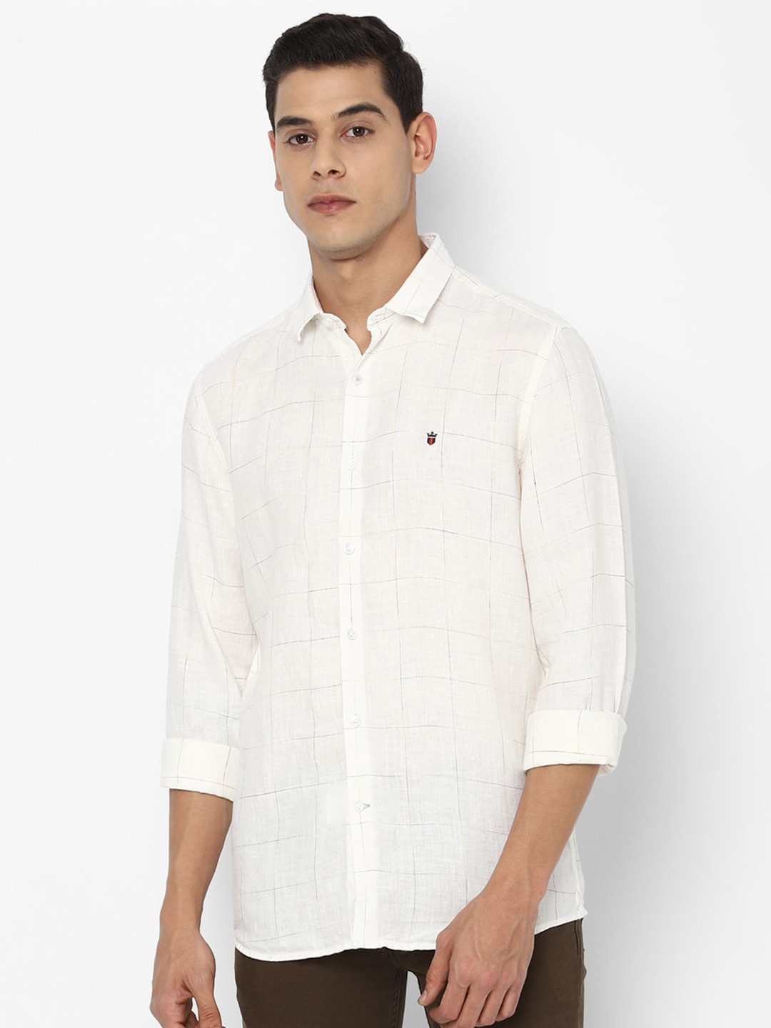 

Louis Philippe Sport Men Cream-Coloured Slim Fit Windowpane Checked Casual Shirt