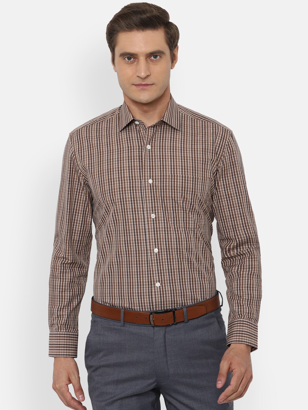 

Luxure by Louis Philippe Men Brown Checked Formal Shirt