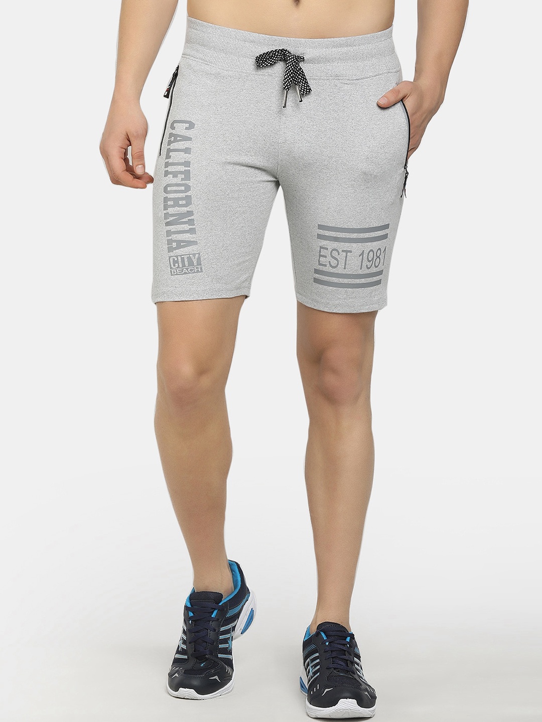 

V-Mart Men Grey Melange Typography Printed Shorts