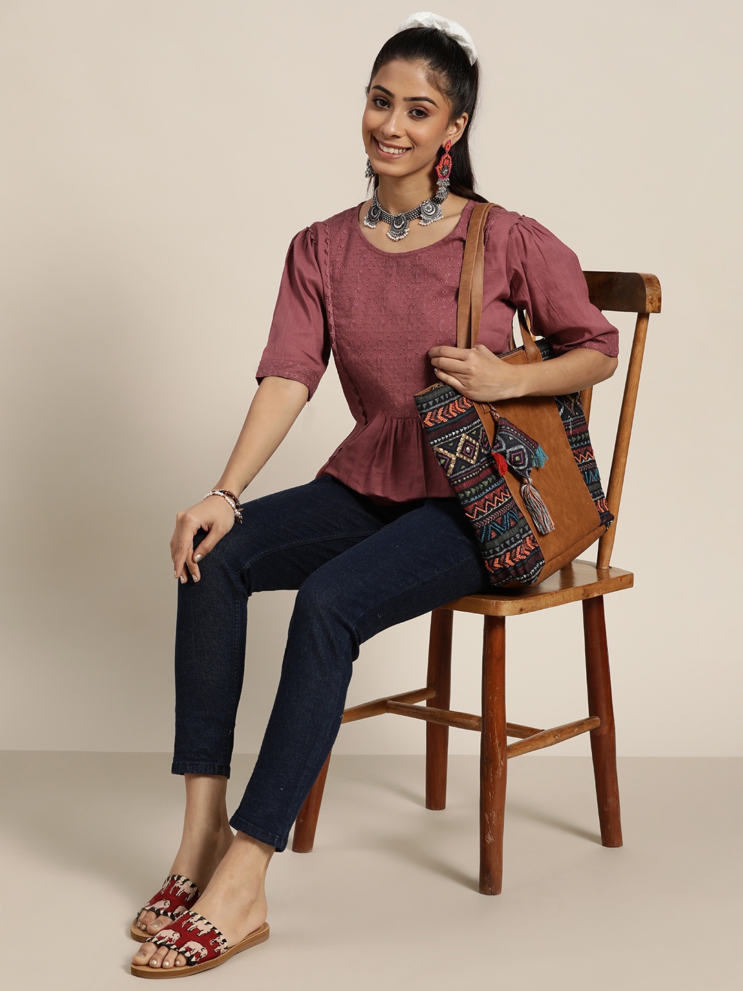 

Sangria Mauve Cotton Schiffli Top