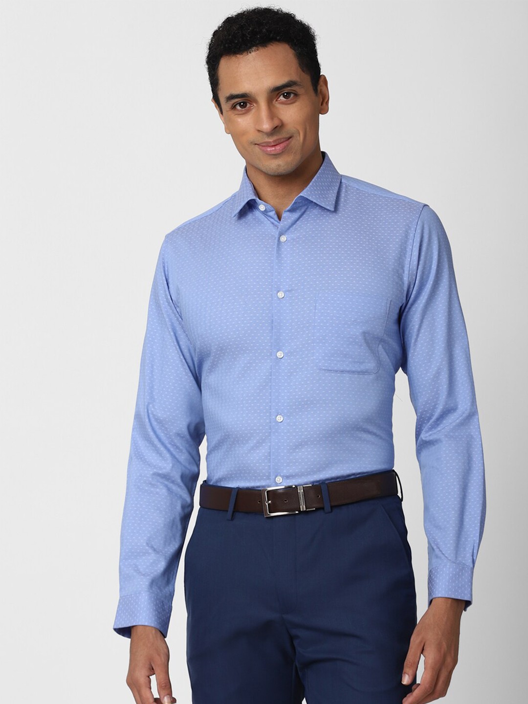 

Peter England Men Blue Slim Fit Printed Cotton Formal Shirt