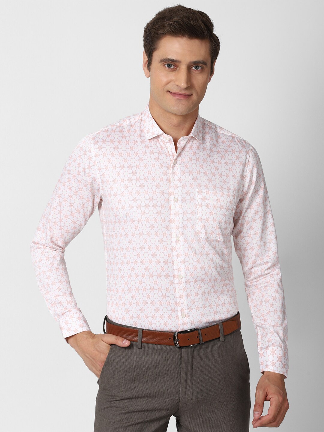 

Peter England Men Pink & White Slim Fit Printed Formal Shirt