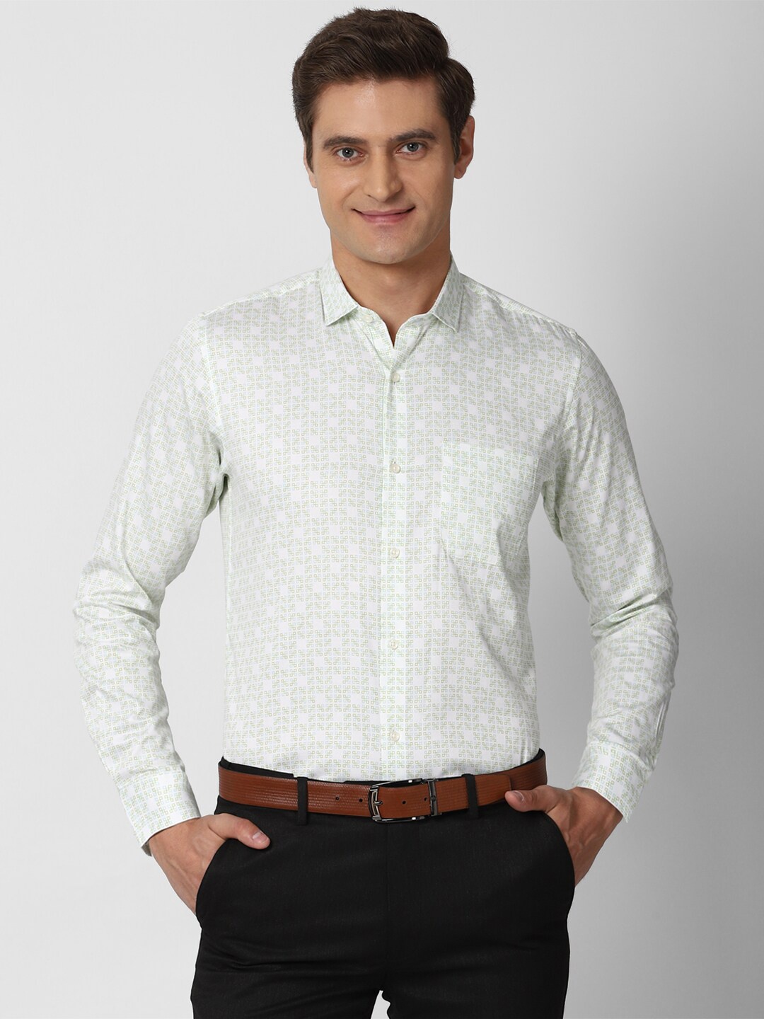 

Peter England Men Green Slim Fit Printed Formal Shirt