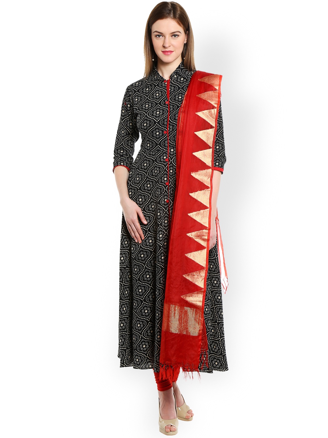 

Dupatta Bazaar Red & Gold-Toned Handwoven Dupatta