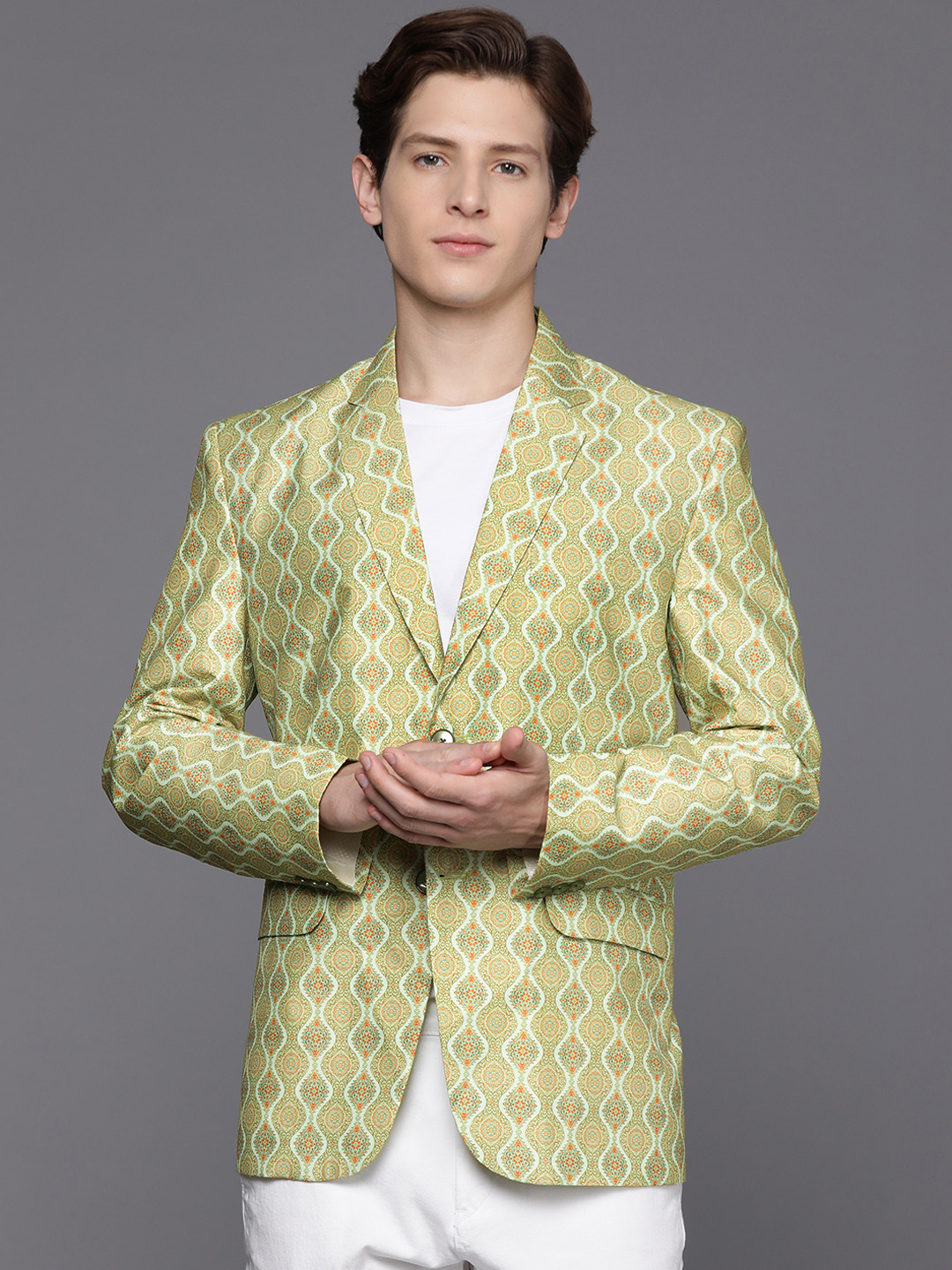 

DEYANN Men Green Printed Blazer