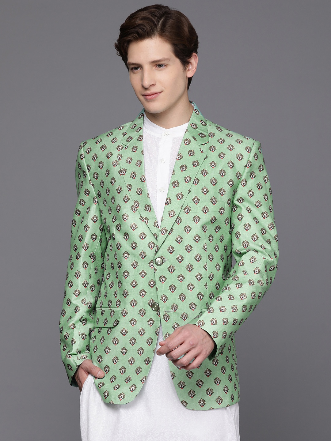 

DEYANN Men Green Printed Blazer