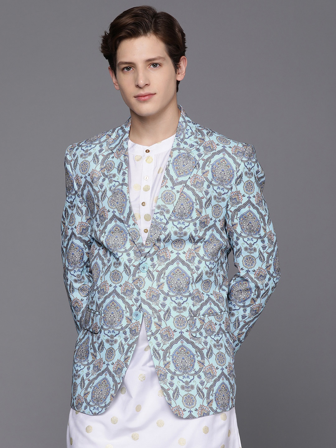 

DEYANN Men Blue Printed Blazer
