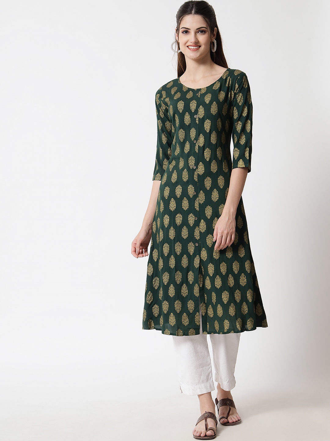 

Shopping Queen Women Green Ethnic Motifs Printed Kurta