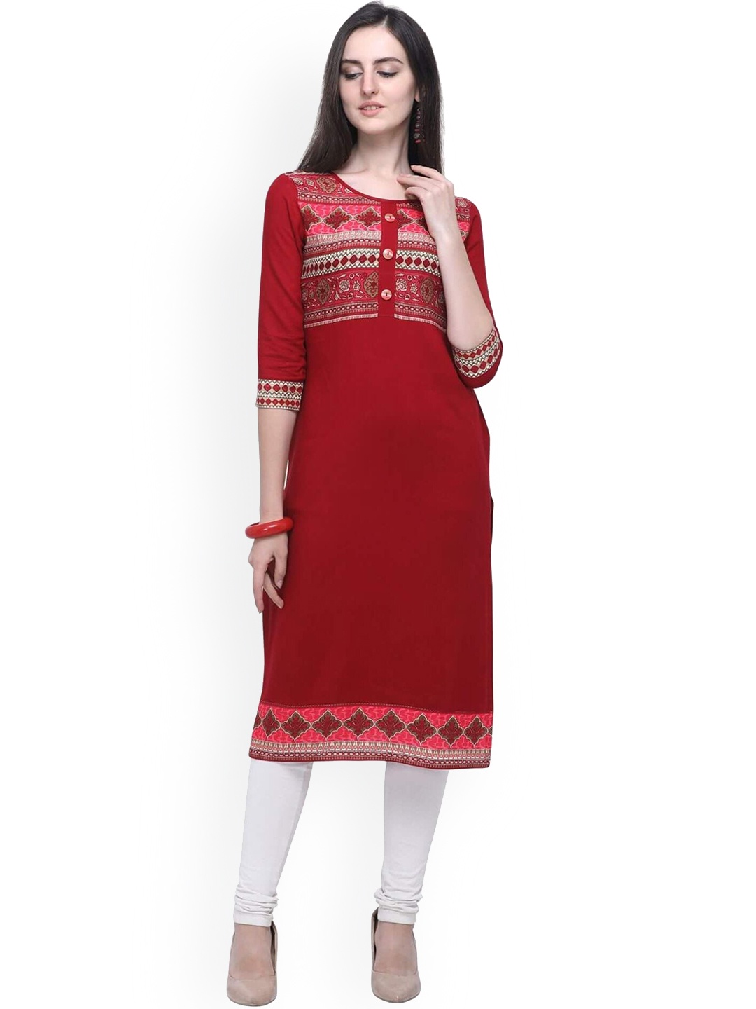 

Shopping Queen Women Maroon Ethnic Motifs Printed Kurta