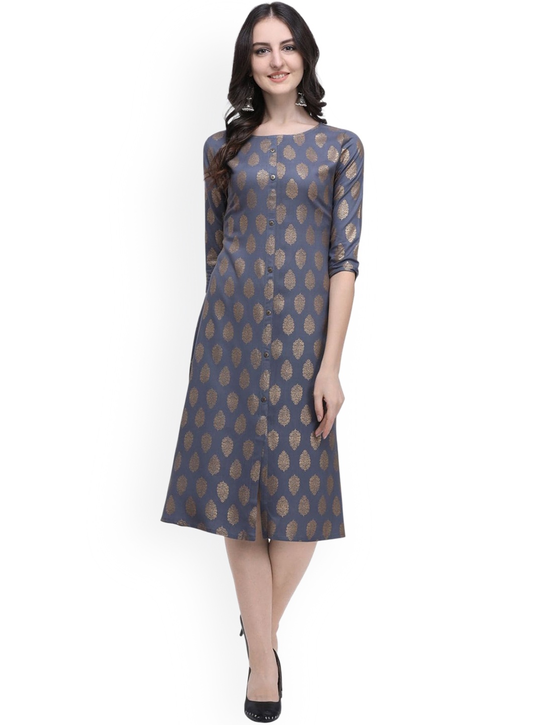 

Shopping Queen Women Grey Ethnic Motifs Printed Kurta