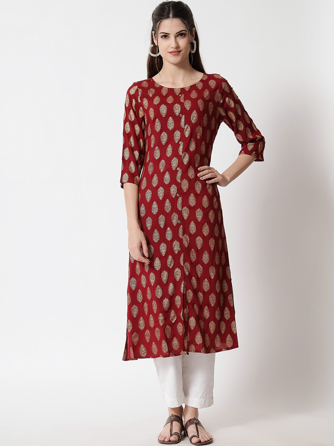 

Shopping Queen Women Maroon Ethnic Motifs Printed Kurta