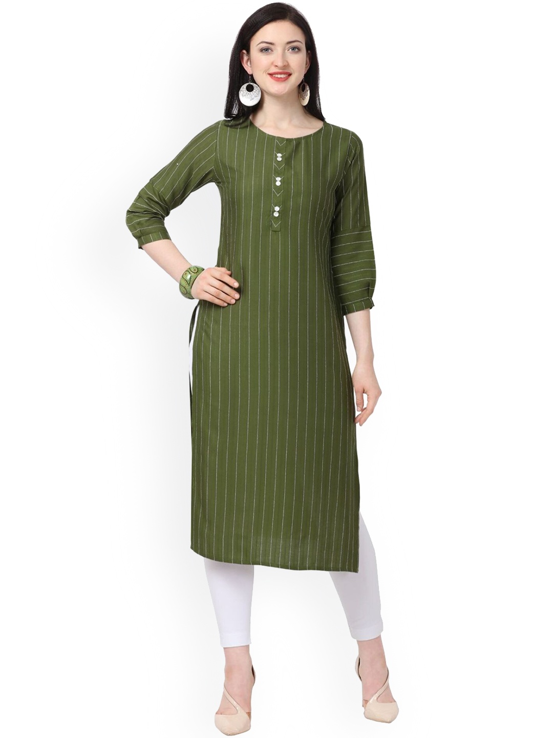 Shopping Queen Women Green Striped Kurta