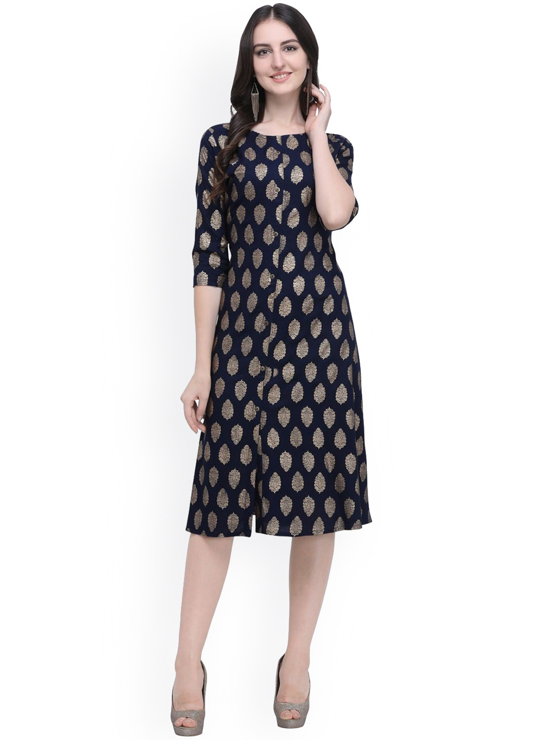 

Shopping Queen Women Navy Blue Ethnic Motifs Printed Kurta