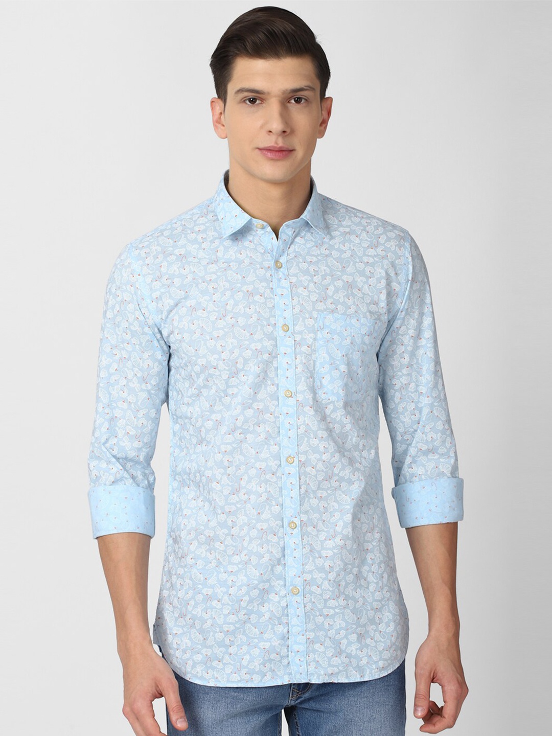 

Peter England Casuals Men Blue Slim Fit Floral Printed Casual Shirt