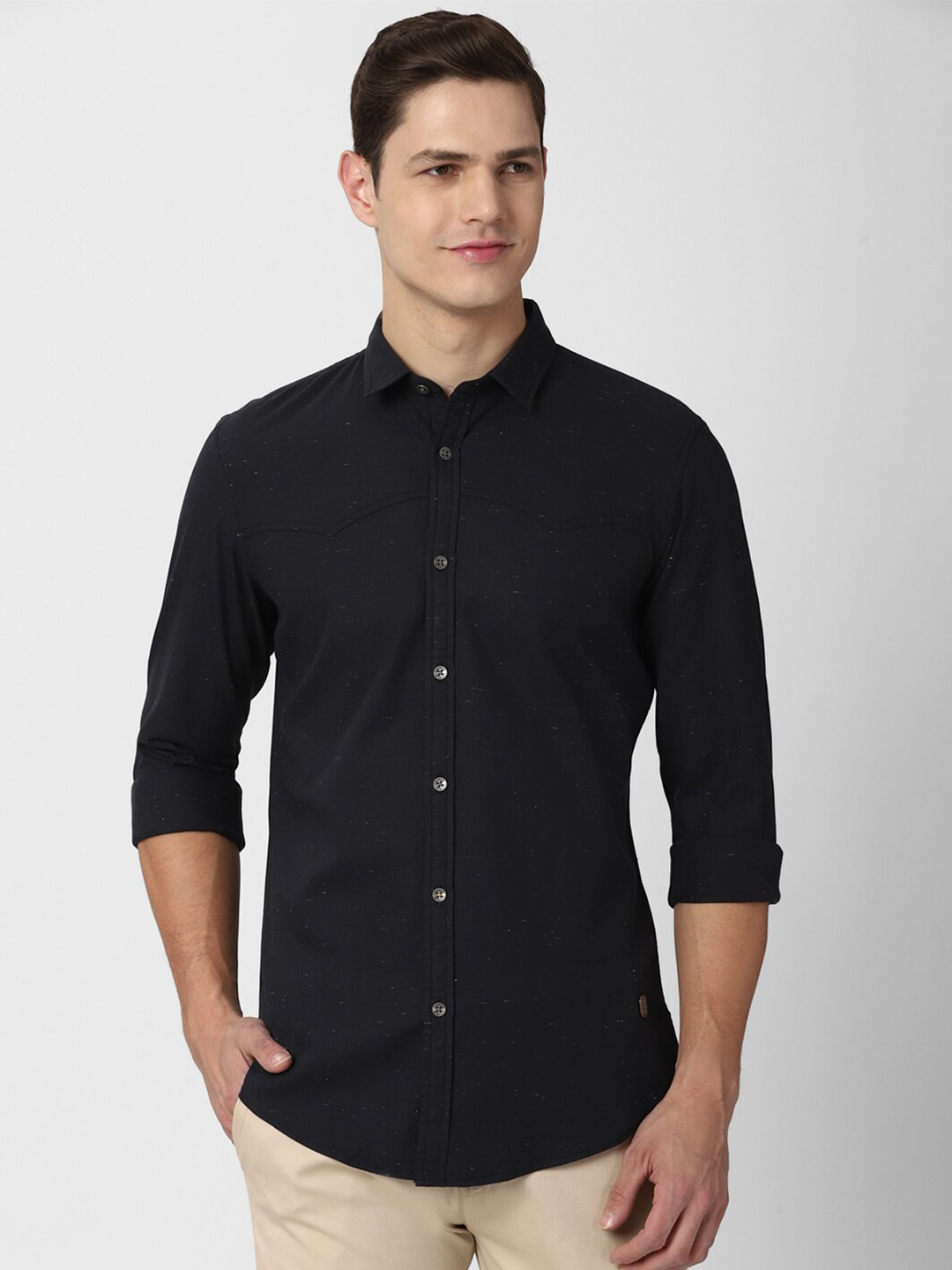 

Peter England Casuals Men Black Slim Fit Casual Shirt