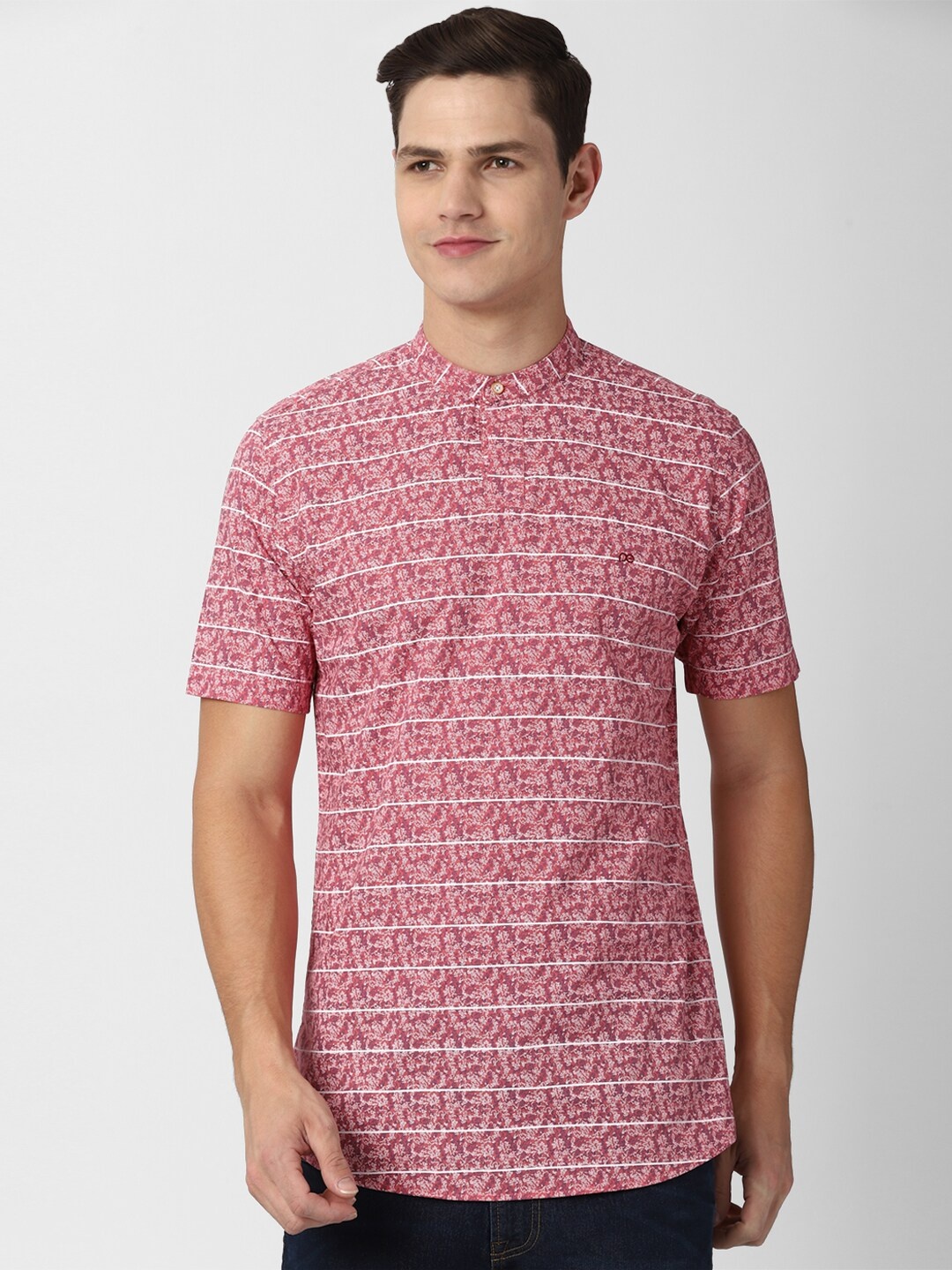 

Peter England Casuals Men Pink Slim Fit Printed Cotton Casual Shirt