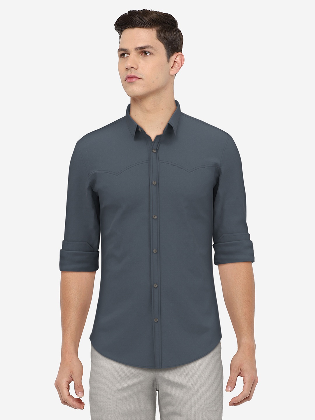 

Peter England Casuals Men Navy Blue Solid Slim Fit Casual Shirt