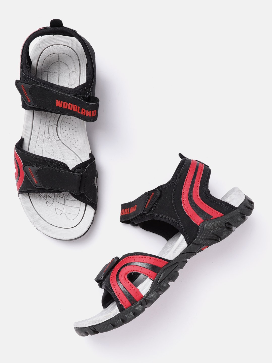 

Woodland Men Black & Red Striped & Perforated Detail Light Weight Sports Sandals