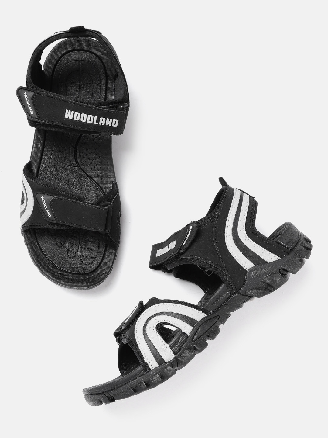 

Woodland Men Black & Grey Striped Sports Sandal