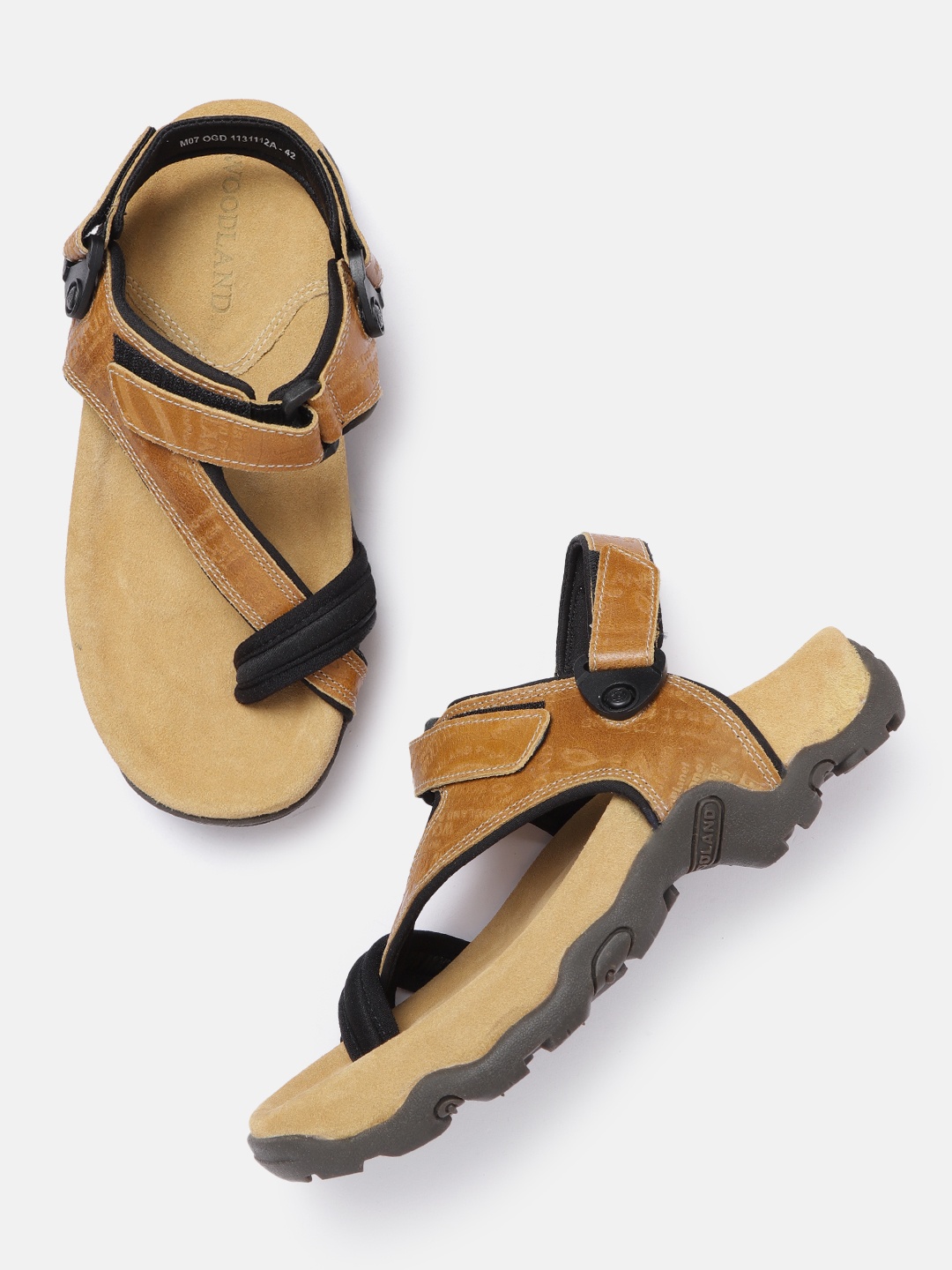 

Woodland Men Mustard Yellow Brand Logo Textured Leather Sandals