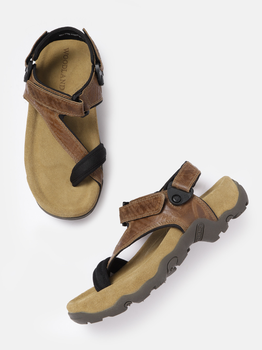 

Woodland Men Camel Brown Brand Logo Textured Leather Comfort Sandals