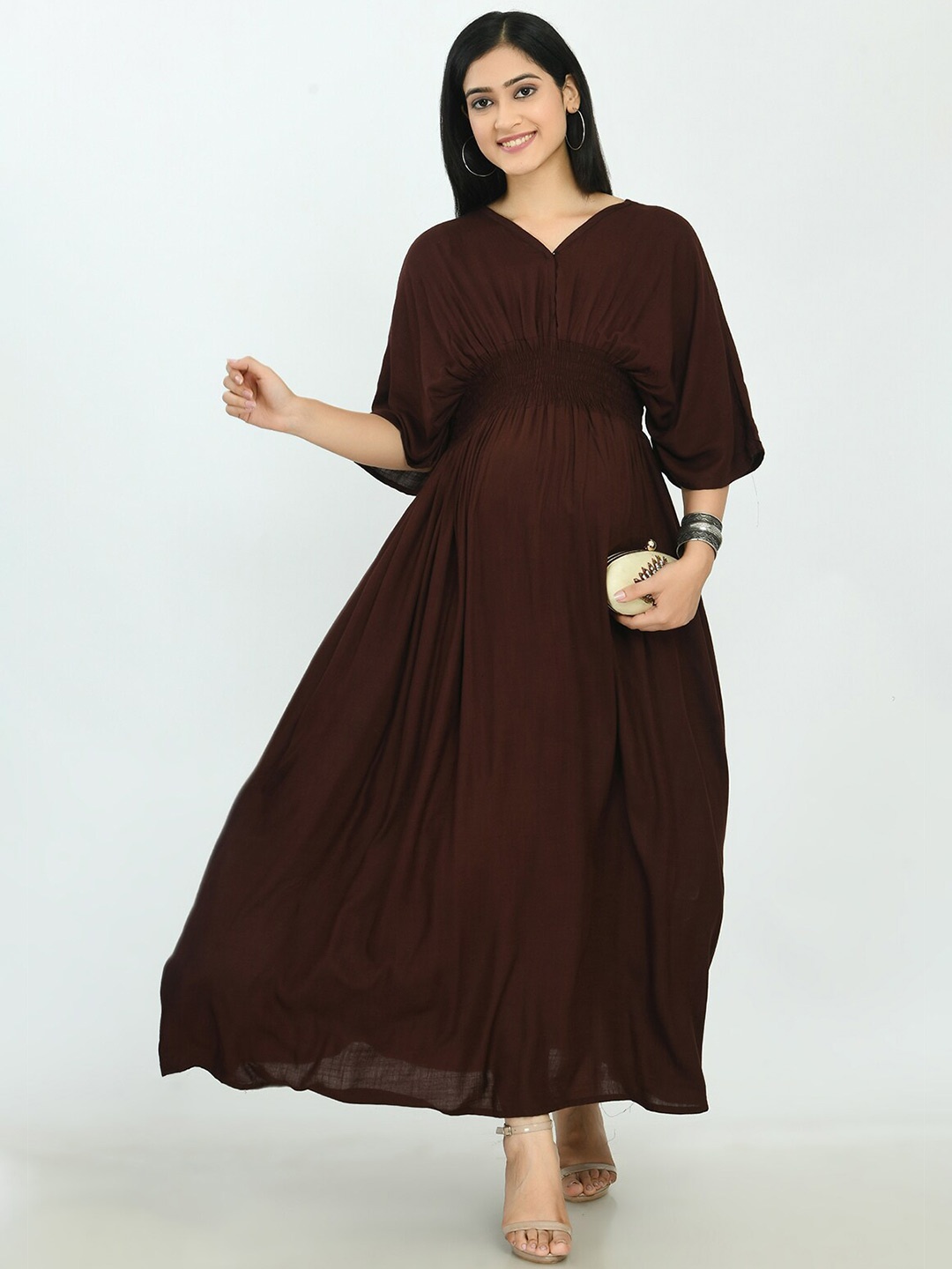 

MAFE Coffee Brown Solid Maternity Maxi Dress
