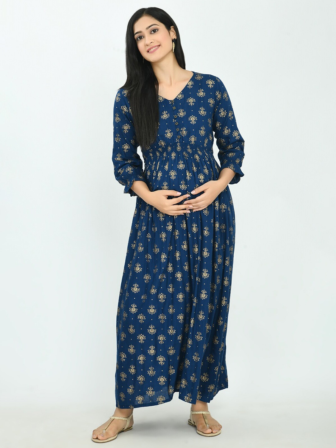 

MAFE Blue & Yellow Floral Maternity Maxi Dress