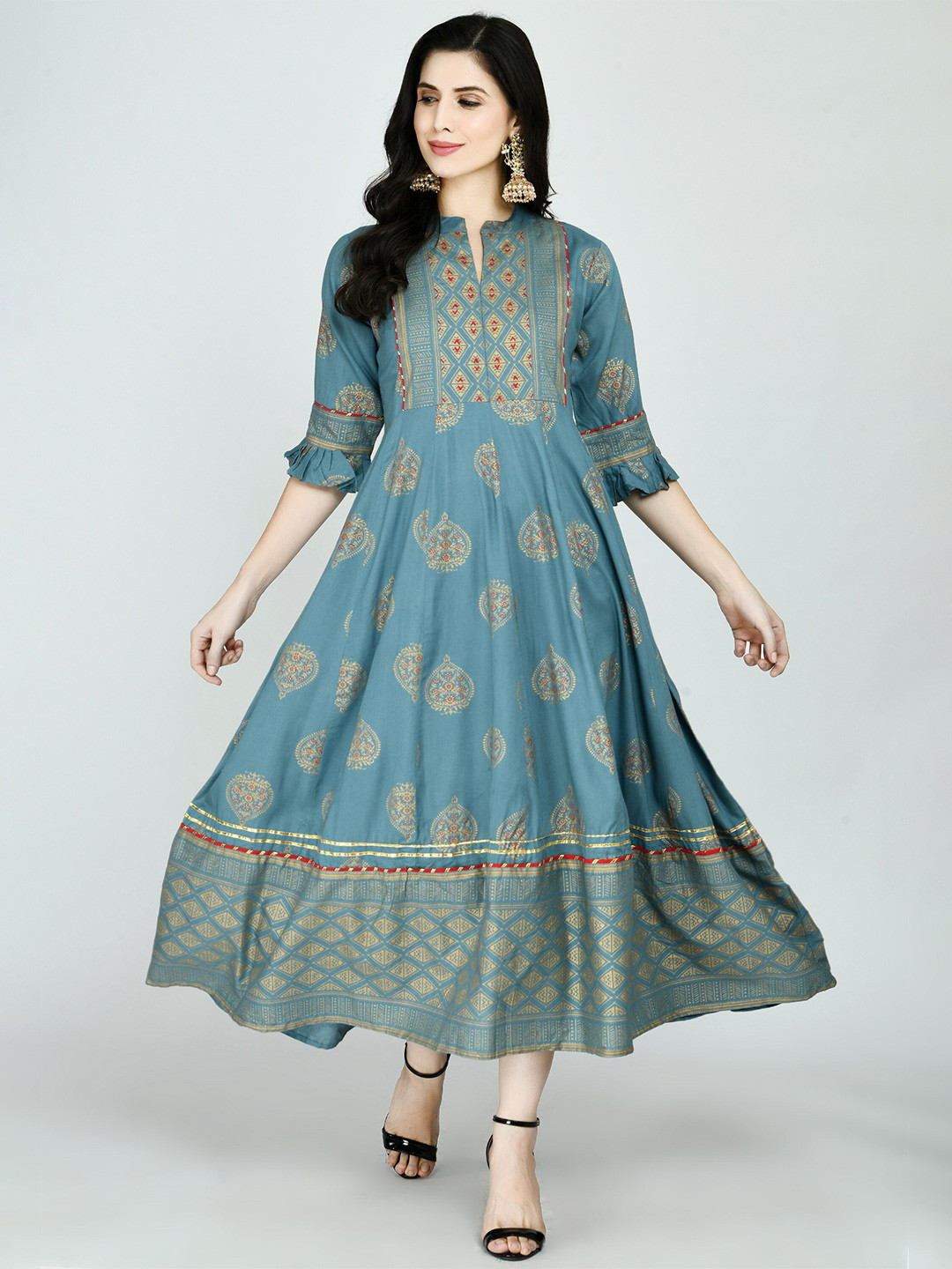 

MAFE Blue Ethnic Motifs Ethnic Maxi Dress