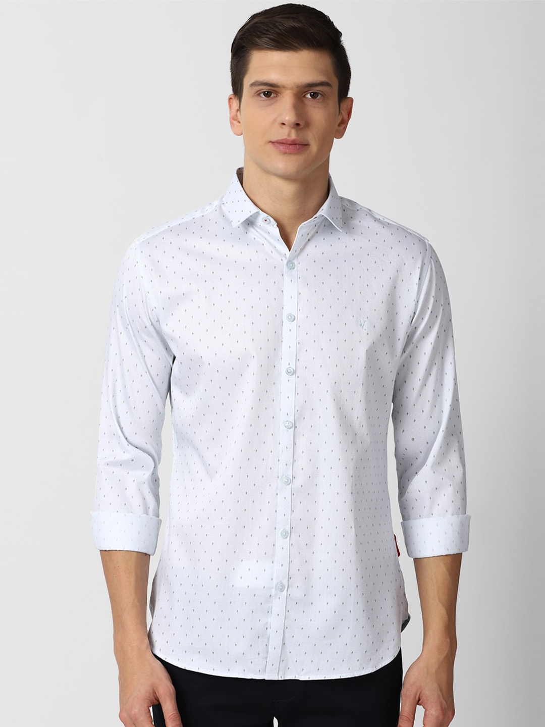 

V Dot Men Blue Slim Fit Printed Pure Cotton Casual Shirt
