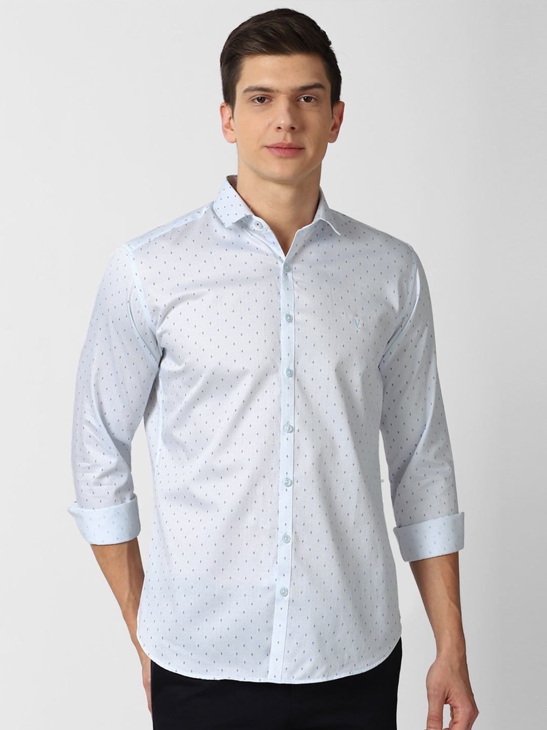 

V Dot Men Blue Slim Fit Printed Casual Shirt