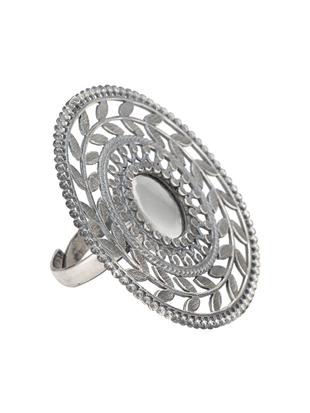 

ahilya 92.5 Sterling Silver Adjustable Mirror Ring with Cut-Out Detail