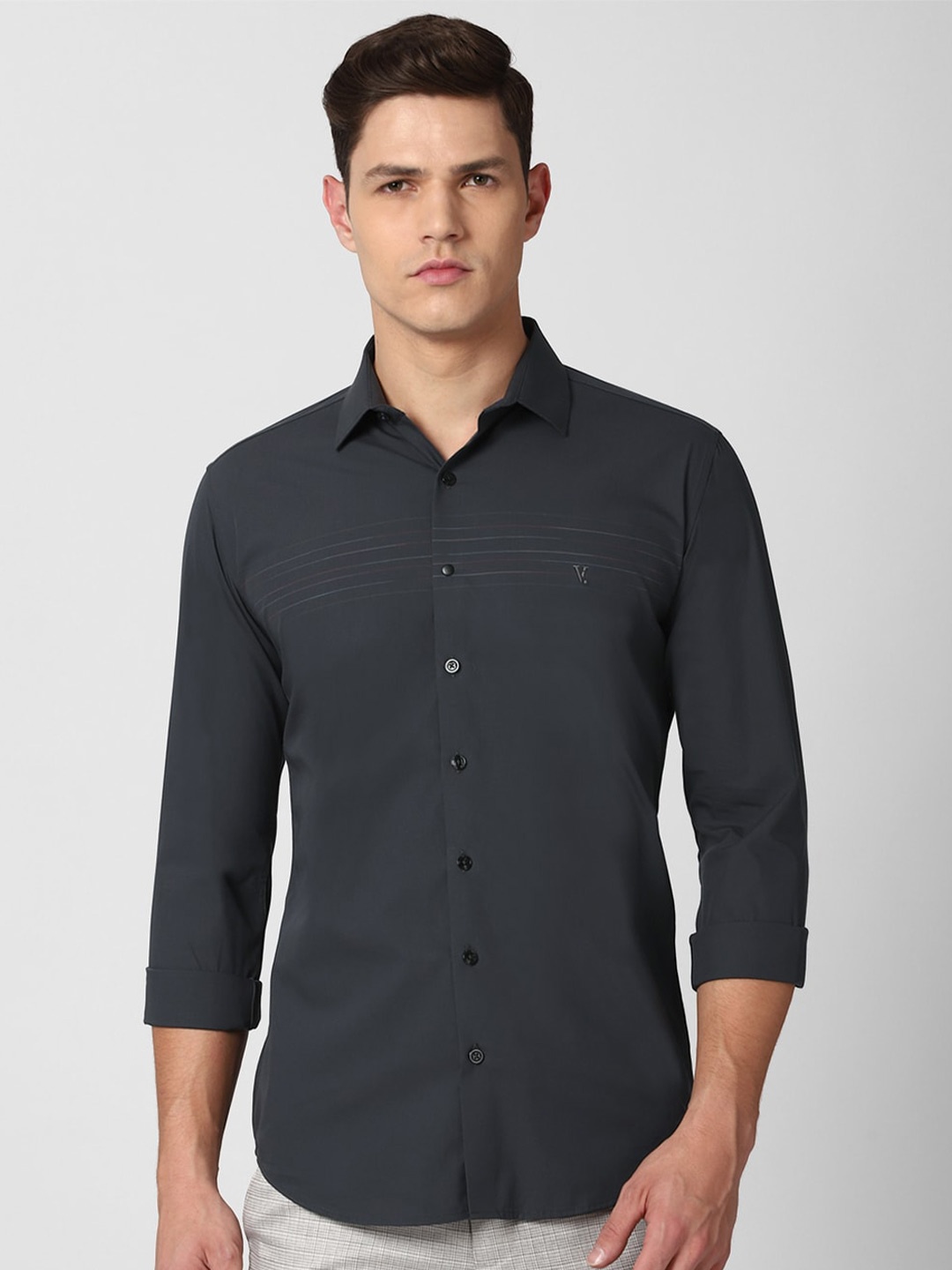 

V Dot Men Grey Slim Fit Casual Shirt
