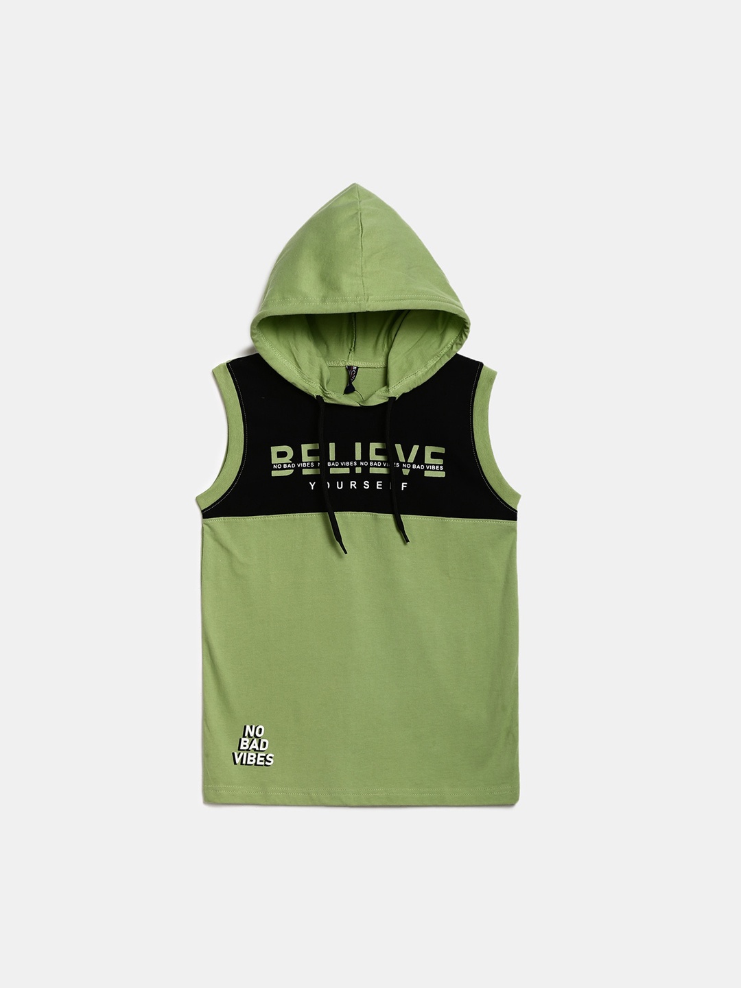 

V-Mart Boys Green Printed Cotton Hooded Innerwear Vests