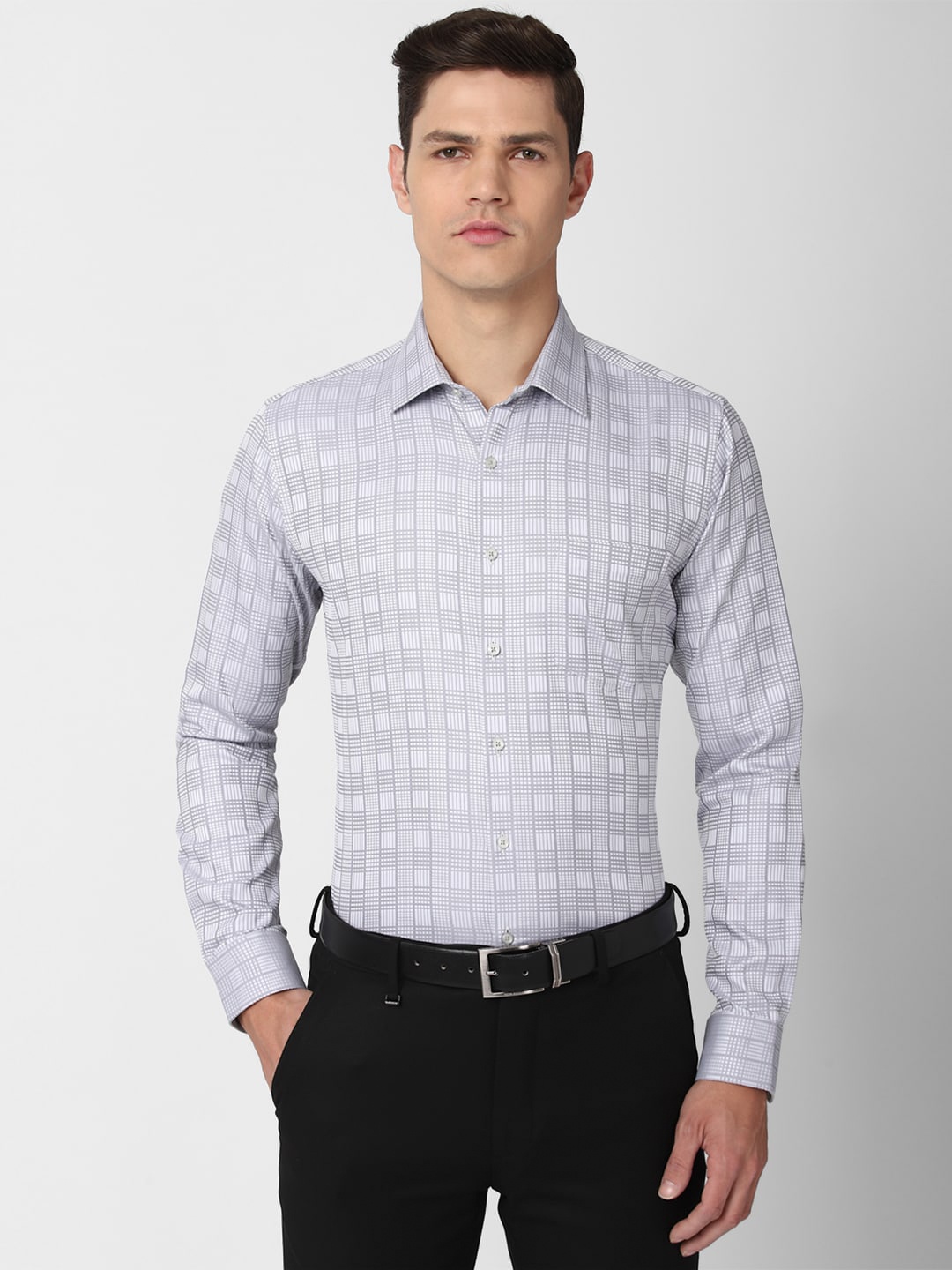 

Van Heusen Men Grey Slim Fit Checked Formal Shirt