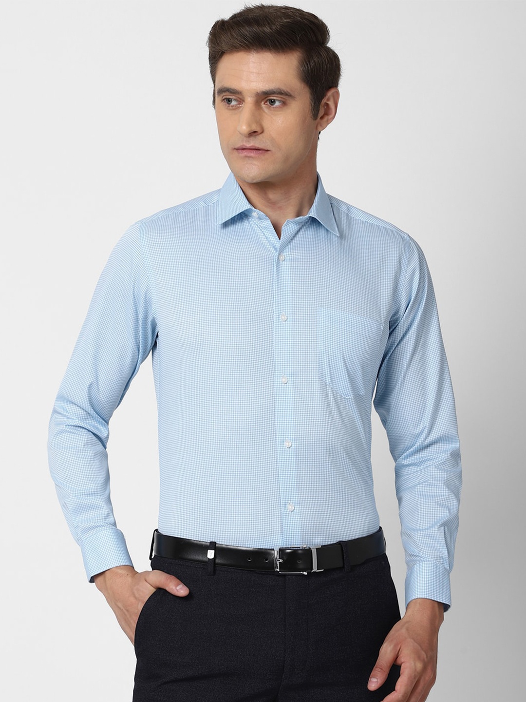 

Van Heusen Men Blue Micro Checked Pure Cotton Formal Shirt