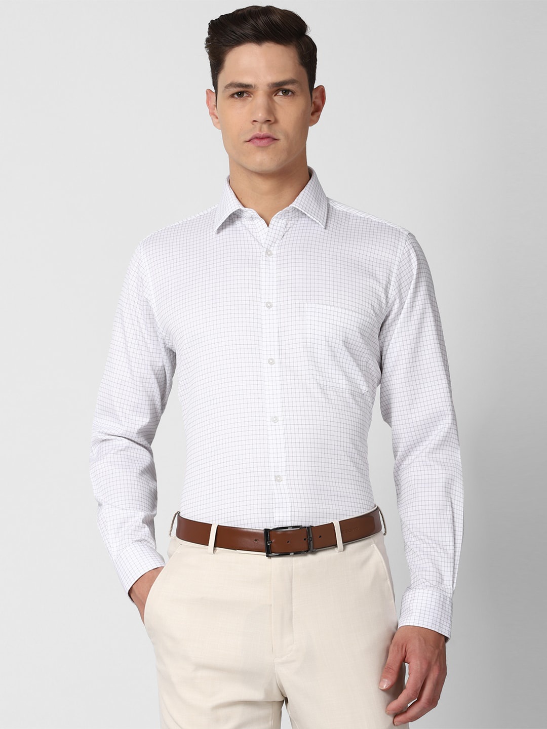 

Van Heusen Men White Grid Tattersall Checked Pure Cotton Formal Shirt