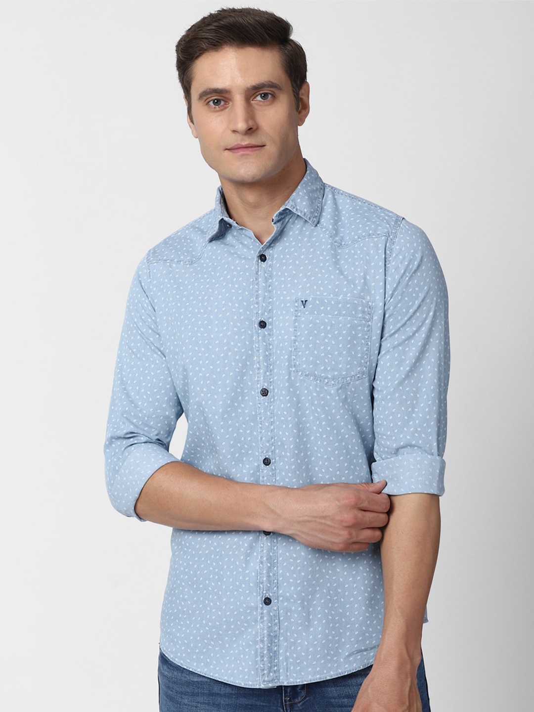 

VAN HEUSEN DENIM LABS Men Blue Slim Fit Printed Casual Shirt