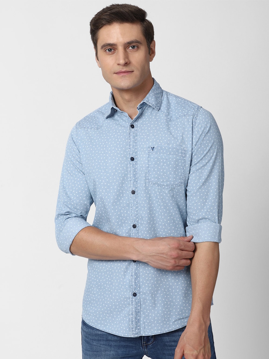 

VAN HEUSEN DENIM LABS Men Blue Slim Fit Printed Casual Shirt