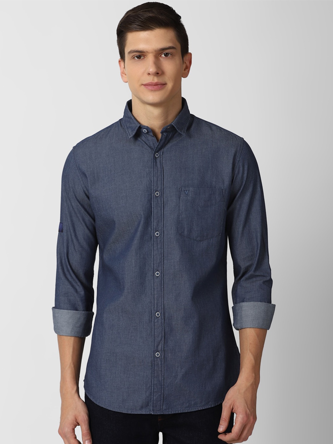 

VAN HEUSEN DENIM LABS Men Navy Blue Slim Fit Casual Shirt