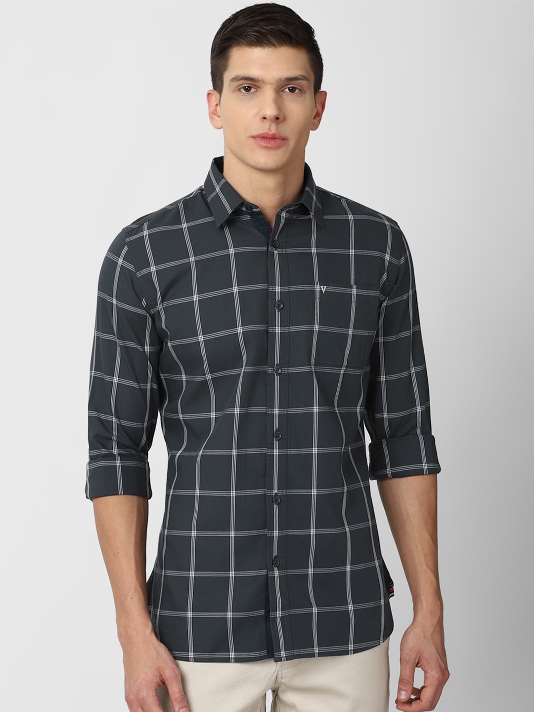 

Van Heusen Sport Men Grey Slim Fit Windowpane Checked Casual Shirt