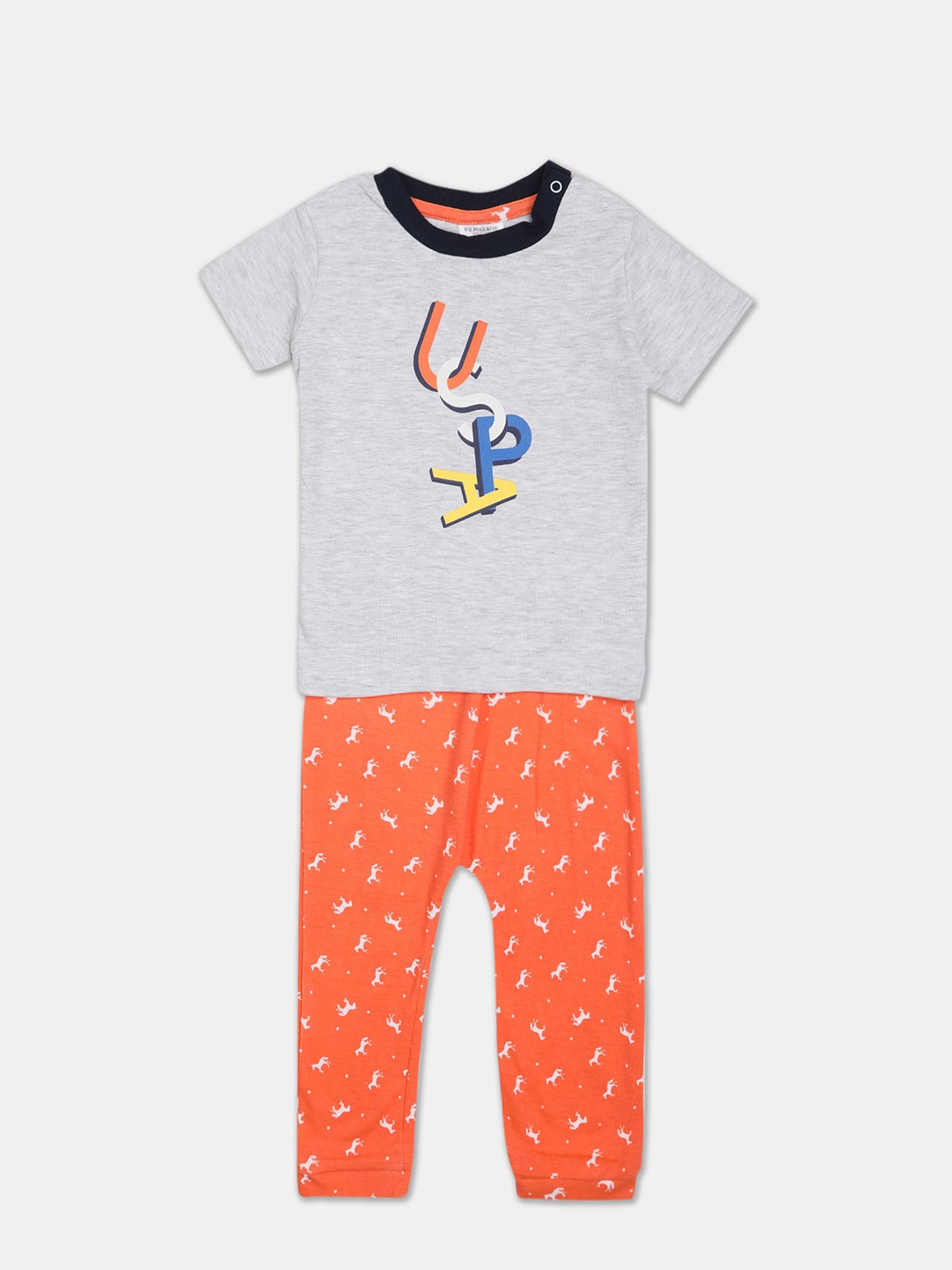 

U S Polo Assn Kids Boys Grey & Orange Printed T-shirt with Trousers
