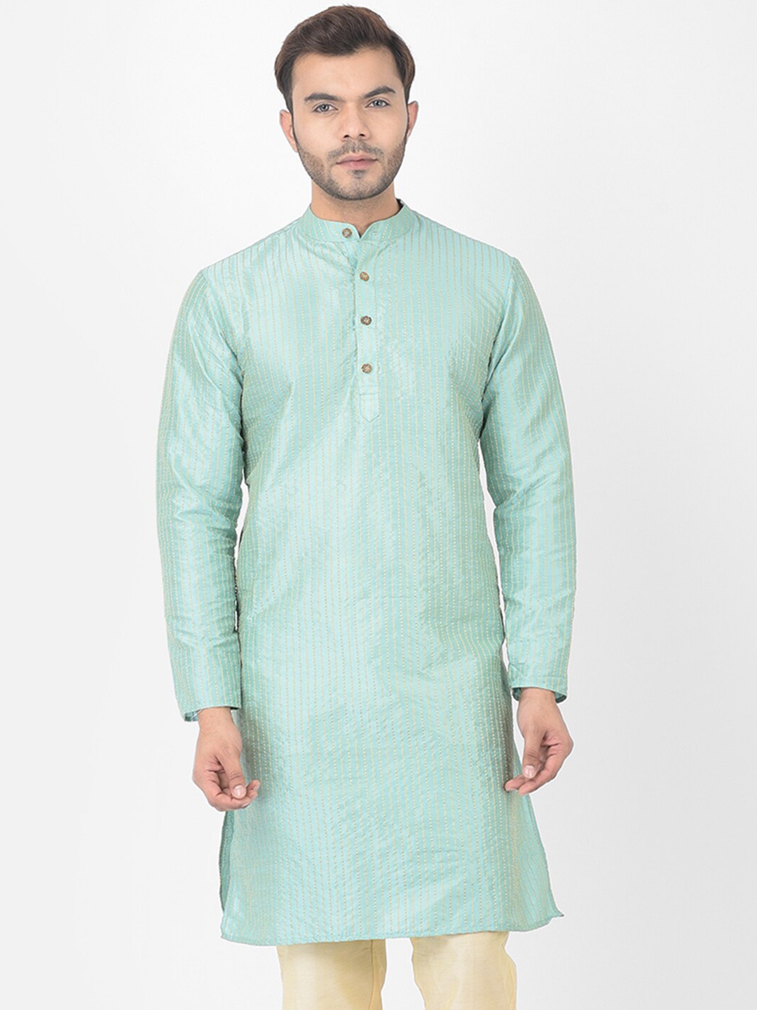 

DEYANN Men Green Thread Work Jacquard Kurta