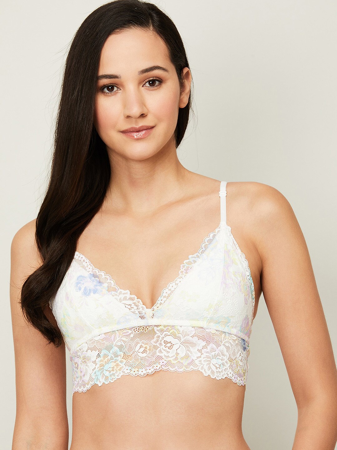 

Ginger by Lifestyle White Floral Lace Underwired Lightly Padded Bralette Bra