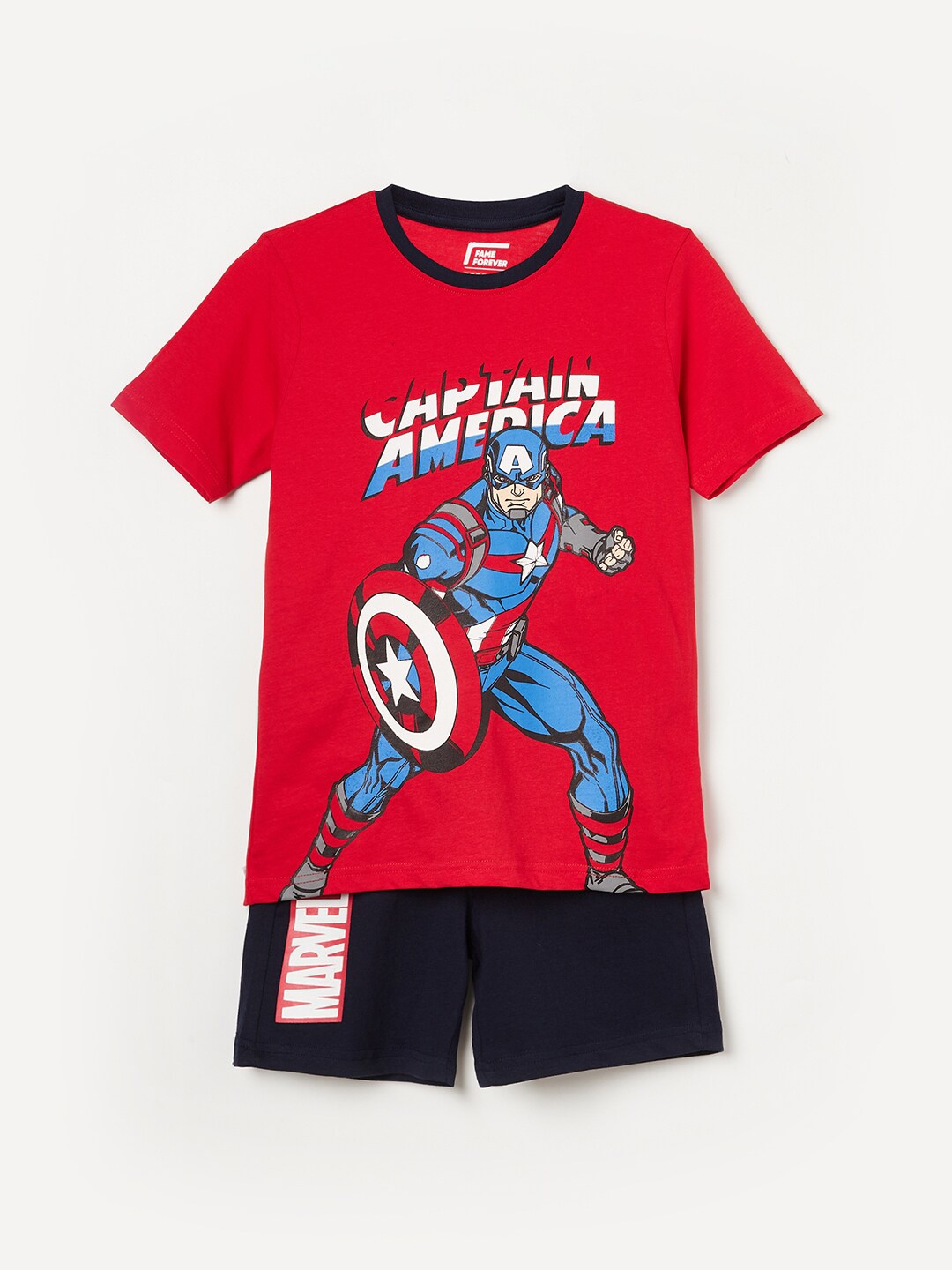 

Fame Forever by Lifestyle Boys Red & Navy Blue Printed T-shirt with Shorts