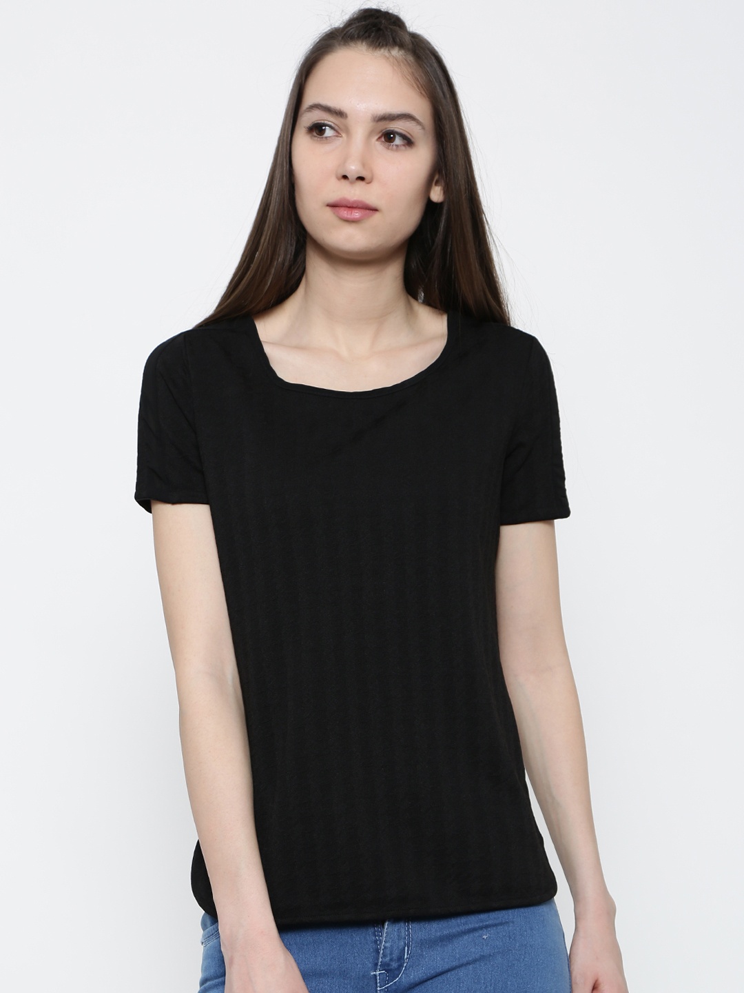 

Annabelle by Pantaloons Women Black Self-Striped Top